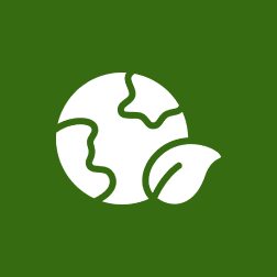 Earth and leaf icon on green background